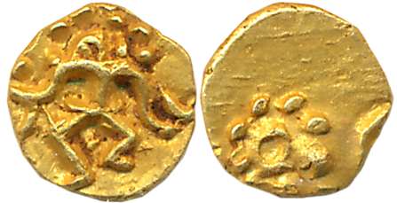 Feudatories of Chalukyas, Silaharas of Wai- Karad region, Unattributed Gold 1/4 Fanam- Hag