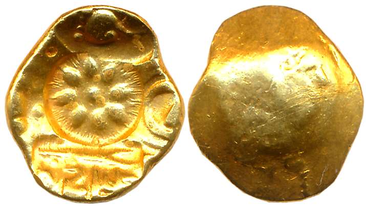 Yadavas of Devagiri, Krishna- Kanahara Deva, Punch marked, Gold Gadyan- Padma Tanka, 3.79g