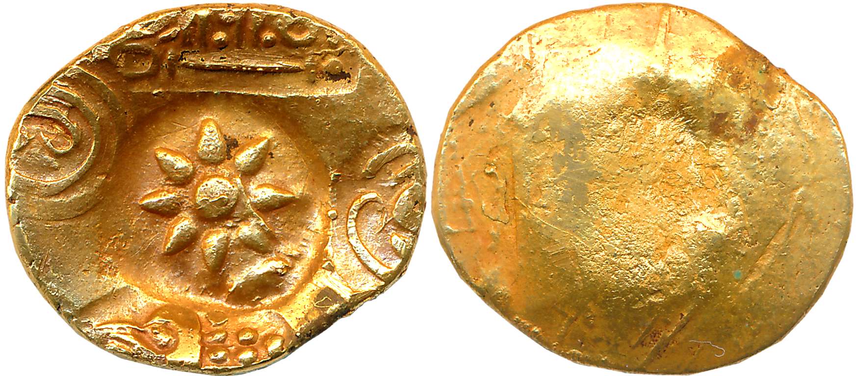 Yadavas of Devagiri, Ramchandra Deva, Punch marked, Gold Gadyan- Padma Tanka, 3.71g, Unifa