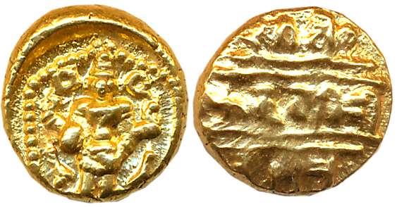 Vijaynagara Empire, Srirangaraya I, Gold Varaha, 3.43g, Obv: Lord Venkateshwara standing f