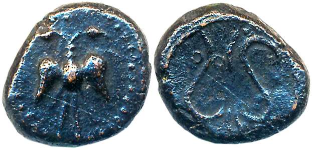 South India, Uncertain attribution, Copper Cash, 2.68g, Obv: Gandabherunda within dotted c