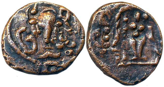 Nayakas, Copper, 1.69g, “Lord Ganesha” type, Obv: Lord Ganesha seated facing front, Rev: G
