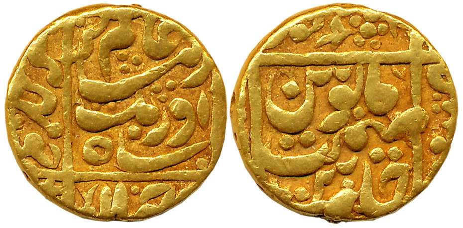 Aurangzeb, Gold Mohur, 10.95g, Junagadh Mint (Off flan), central legend with ruler name an