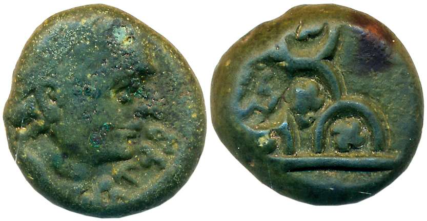 Malwa, Vijayamitra, Alloyed Copper, 7.37g, Obv: Hellenic bust facing right, wearing diadem