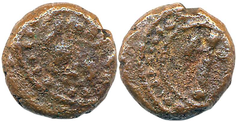 Haidar Ali, Copper Cash, 0.71g, Obv: Tiger with uplifted tail standing facing right, Rev: 