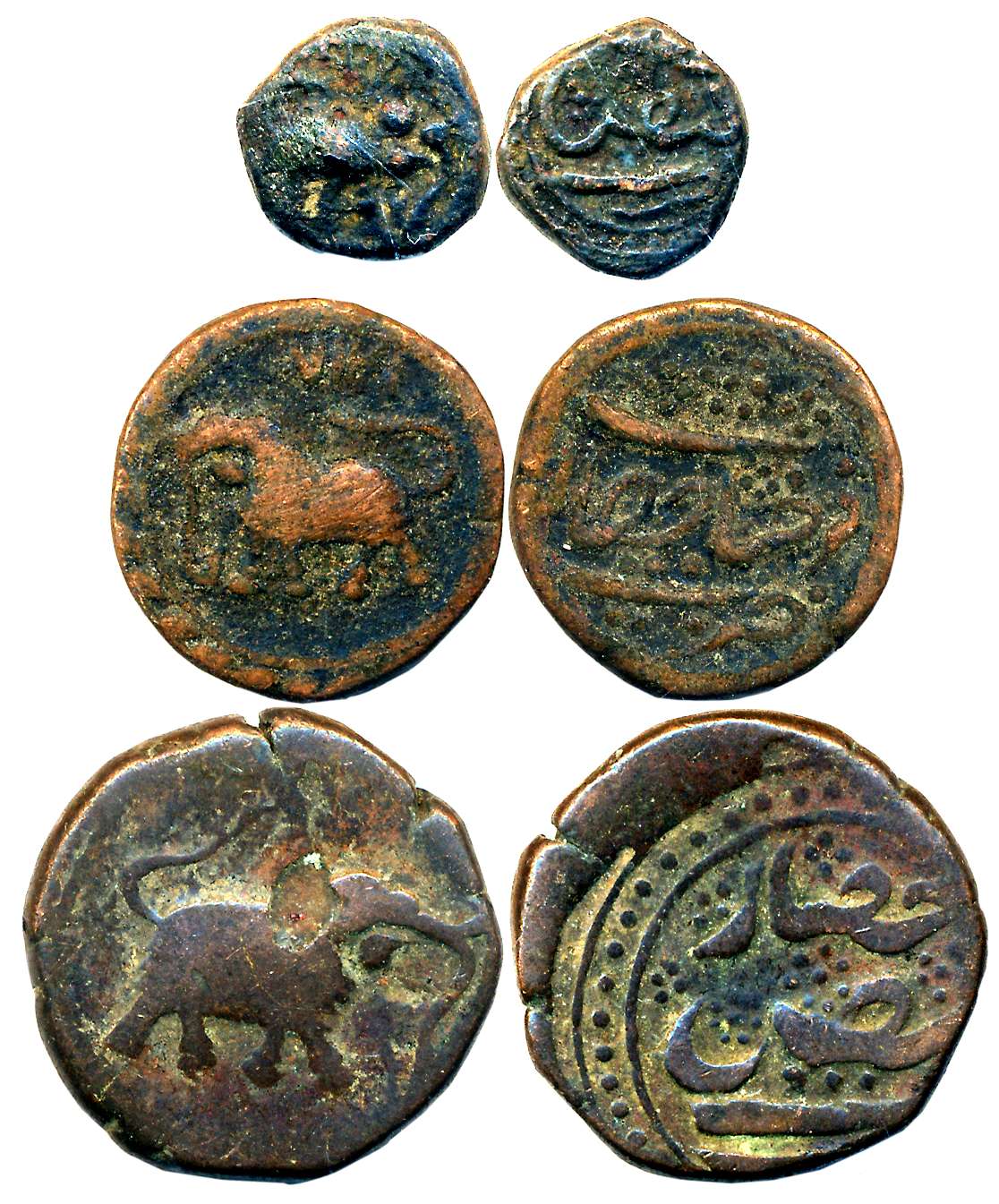 Tipu Sultan, Copper (3), Paisa, 1/2 Paisa, 1/4 Paisa, 10.90g, 5.44g, 2.53g, Faiz Hisar Min