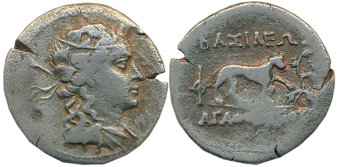 Indo Greeks, Agathocles, Copper Nickel, 7.93g, Obv: Bust of Dionysos wreathed with ivy to 