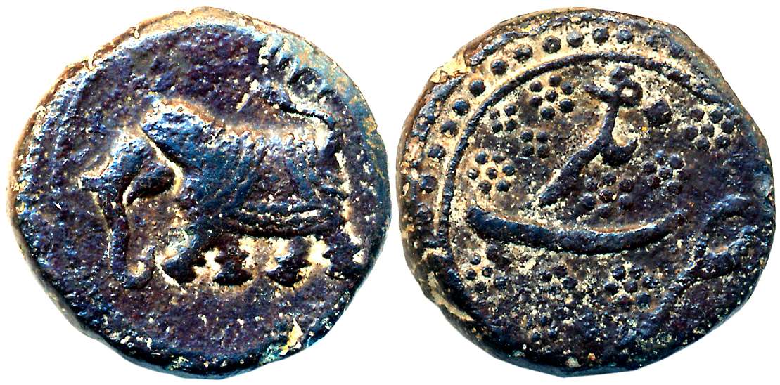 Tipu Sultan, Copper Paisa, 11.11g, Nagar Mint, Elephant to left (KM# 103.10). Patinated, v