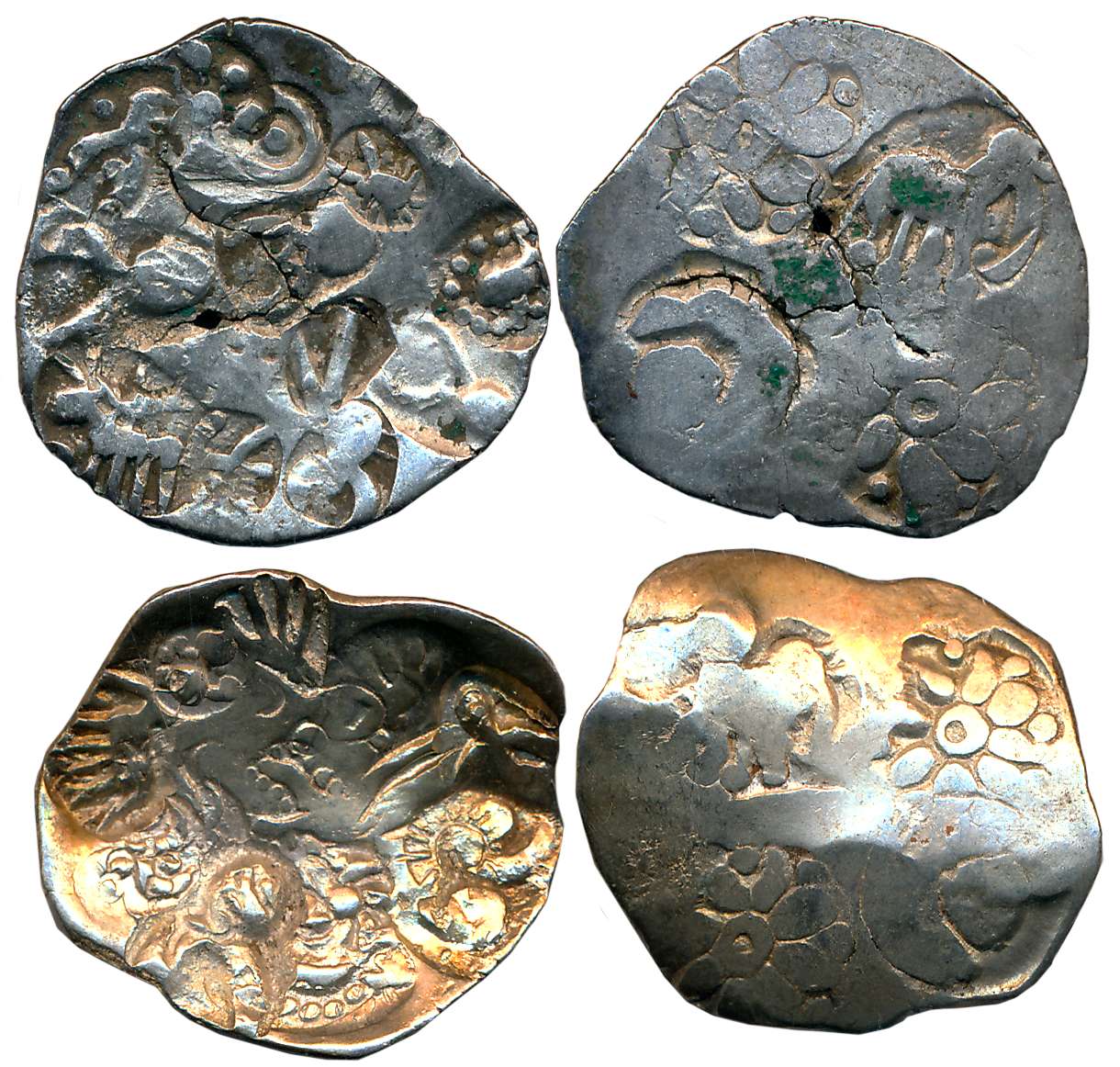 Punch Marked, Attributed to Chedi Janapad, Silver Karshapana (2), 3.34g, 3.35g, “Bargama H