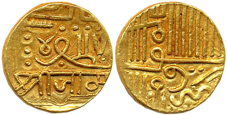 Jam Sri Vibhaji, Gold 2 Kori, 6.42g, in the name of Muzaffar Shah III, Devnagari legend “S