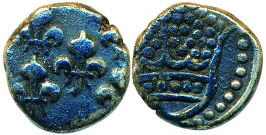 Silver Fanon, 1.52g, Obv: Fleur de lis, Rev: Pearled crown (KM# 44). Very Fine, Scarce.