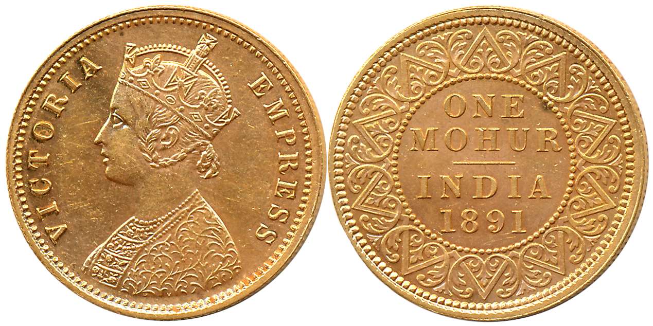 Victoria Empress, Gold Mohur, 11.69g, 1891, Calcutta Mint, Obv: Crowned & robed bust to le