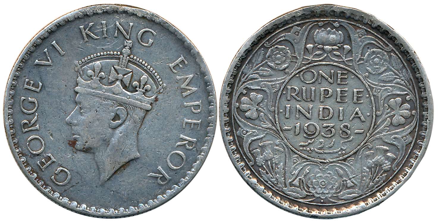 George VI, Silver Rupee, 1938, Bombay Mint, without Mint mark (Prid# 233). Edge File. Fine