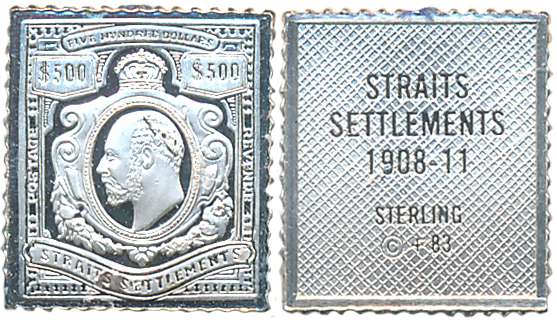 Singapore Post, Stamp ingot, Strait Settlement, Edward VII, Gold Guilt on Silver, 500 Doll
