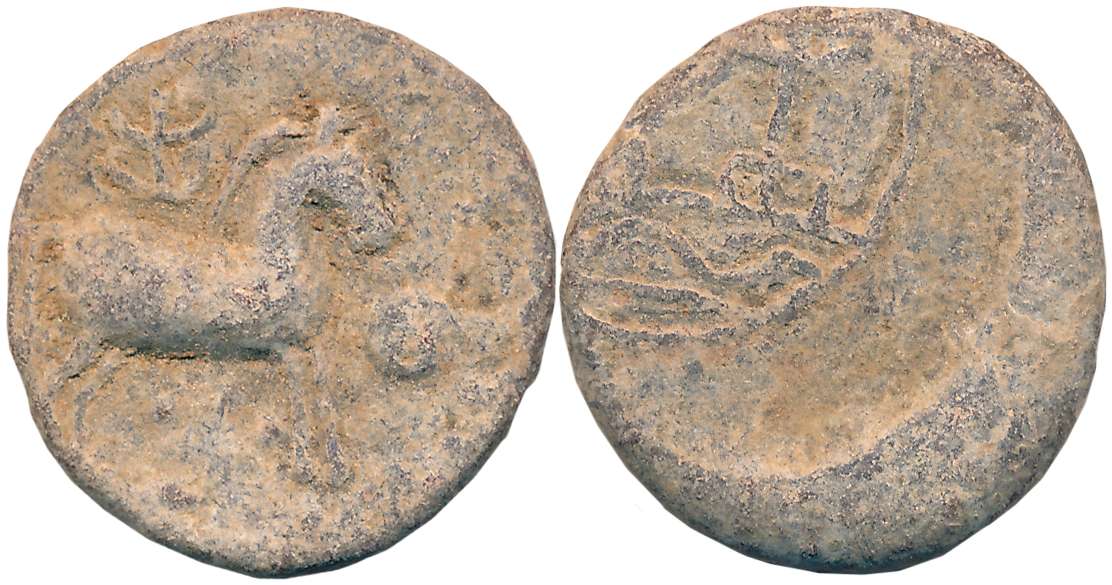 Ishvaku, Anantapur Region, Lead, 11.79g, Obv: Horse standing to right with an earth-ball i