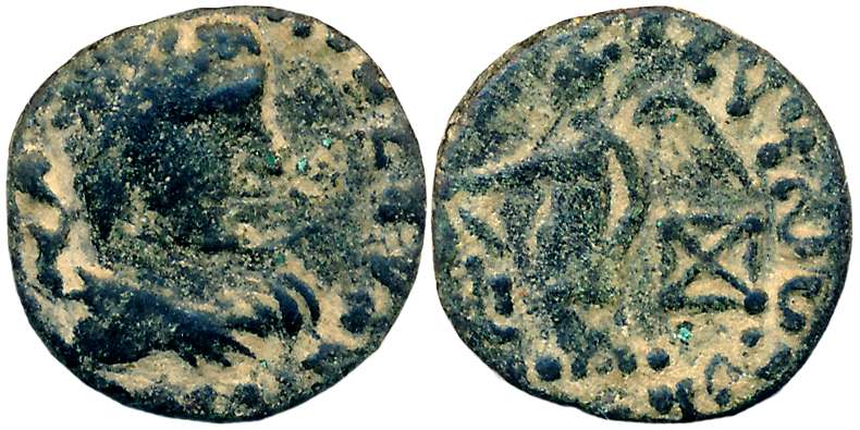 Kushans, Kujula Kadphises, Copper, 2.10g, Obv: Diademed bust of king to right, traces of G