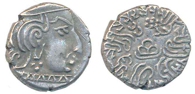 Western Kastrapas, Damsen, Silver Drachma, 1.94g, ‘Bombay’ fabric, Obv: Bust of king facin
