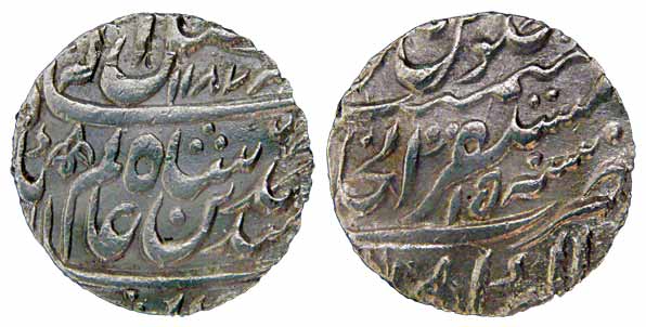 Silver, Rupee, Akbarabad Mint, AH 1187/15, issued in the name of Shah Alam II by Rohila Wa