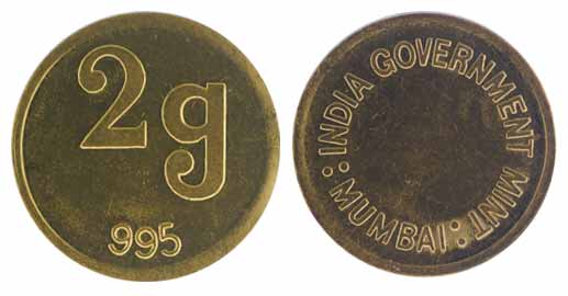 Bombay Mint Token (Gold Control Token), Gold, 2 g, .995 purity, issued by the India Govern