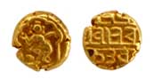 Mysore, Chikkadevaraya, Gold, ½ Pagoda, dancing Krishna on obv, Nagari legend on rev. Very