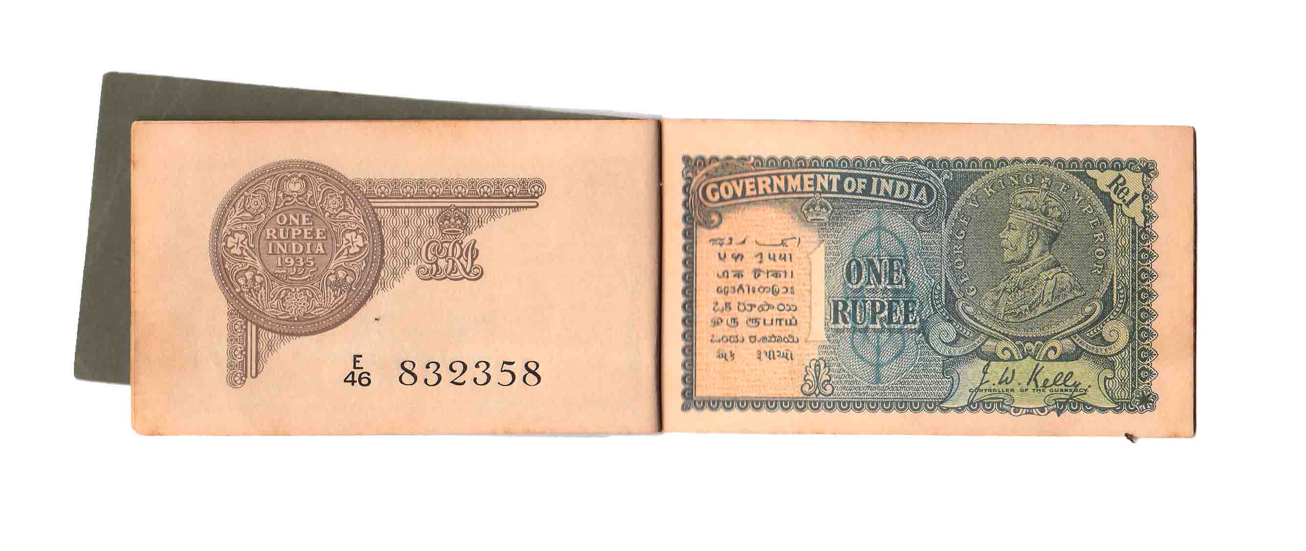 George V, Rupee 1, Small Booklet containing 9 notes, signed by J W Kelly, issue of 1940, P