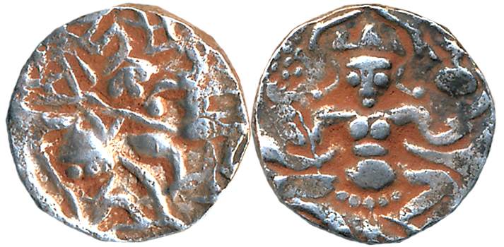Hindu Kings of Kashmir, Harsh Deva, 3.20g, Obv: King riding a horse to right, wearing angu