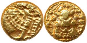 Shantaras, Anonymous, Gold Gadyana, 3.86g, Obv: Elephant facing right, Rev: Goddess Padmav