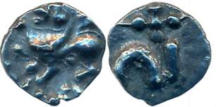 Kadambas of Goa, anonymous, Silver Tara- 1 1/4 Visa, 0.17g, Obv: Roaring Lion facing left,