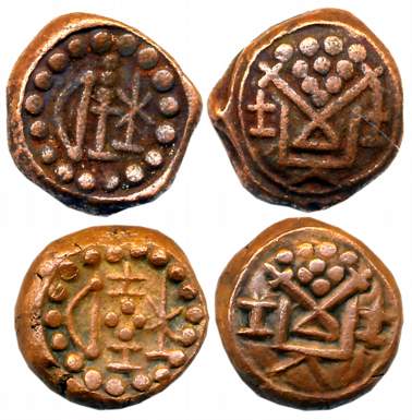 Kongu Cheras, Copper (2), 5.21g, 4.34g, Obv: Bow, Palm tree, Rev: Two swords cross on an a