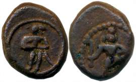Thanjavur Nayaks, Copper, 2.82g, Obv: Rajagopalswamy standing facing to front, Rev: King s
