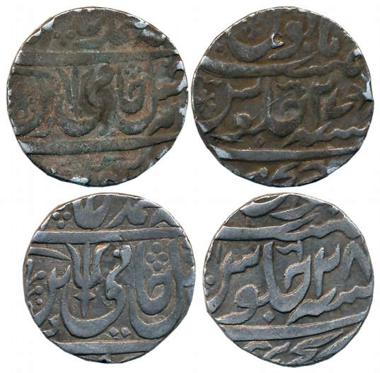 Kunch Hijri, Silver Rupees (2), 11.13g, 11.07g, in the name of Shah Alam II, RY 27 & RY 28