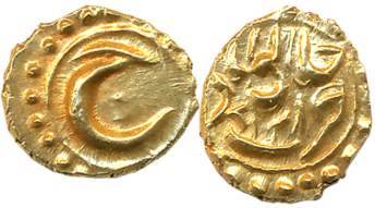 Tipu Sultan, Gold Fanam, 0.38g, Khaliqabad Mint (KM# 88). Extremely fine, extremely rare.