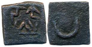 Unknown city state in northern India, Copper, 0.99g, Obverse: Brahmi legend “Shosheniye” a