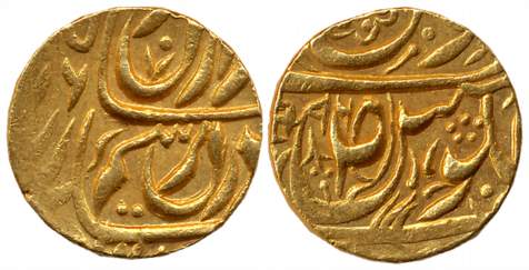 Karam Singh, Gold Mohur,10.68g, in the name of Ahmad Shah Durrani, VS (18)96 (KM# 35). Ver