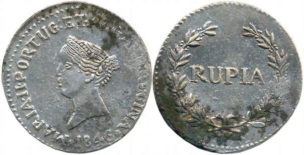 Goa, D. Maria II, Silver Rupia, 10.92g, 1846, Obv: Bust to left, date below, Rev: Value wi