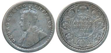 George V, Silver 2 Anna, 1911, Calcutta Mint (Prid# 564). Fine+, scarce.