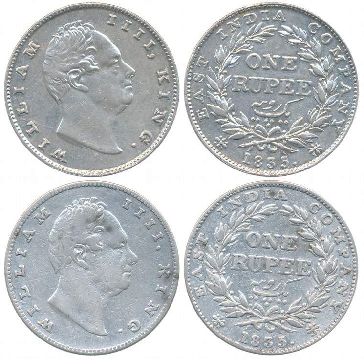 William IIII, Silver Rupees (2), 1835, Bombay Mint, 20 Berries, no initial, bud leaves, (B