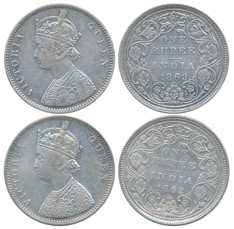 Victoria Queen, Silver Rupees (2), 1862, 0/5 dots, All different types, A/II, Bombay Mint 