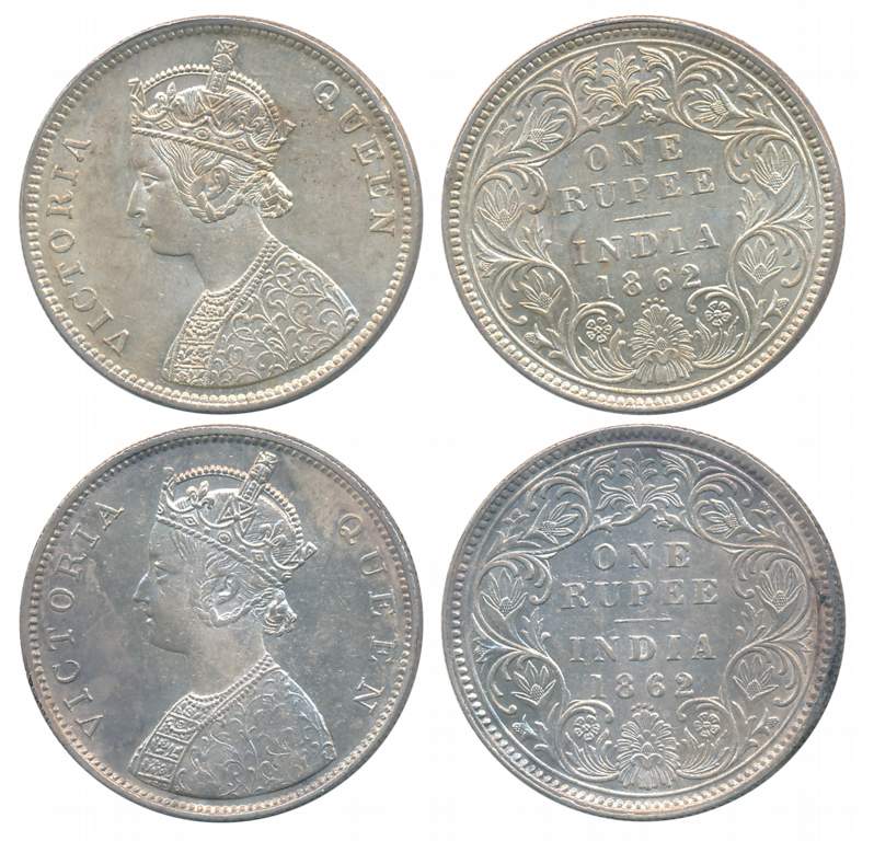 Victoria Queen, Silver Rupees (2), 1862, 0/4 dots, A/I, Bombay Mint, without crescent & B/