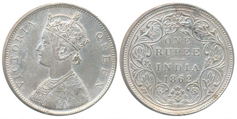 Victoria Queen, Silver Rupee, 1862, 0/10 dots, Bombay Mint, B/II (Unlisted in Prid). About