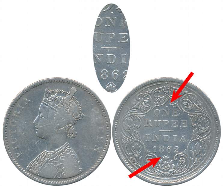 Victoria Queen, Silver Rupee, 1862, 1/10 dots, Bombay Mint, A/II, top dot above N of One (
