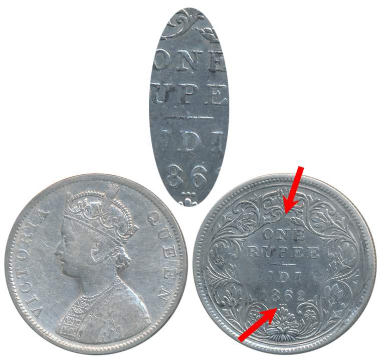 Victoria Queen, Silver Rupee, 1862, 2/3 dots, Bombay Mint, B/II (Prid# 74). Fine+.