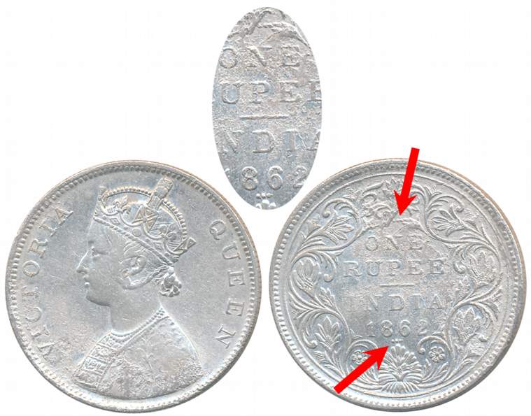 Victoria Queen, Silver Rupee, 1862, 2/4 dots, Bombay Mint, B/II, (4th dot is micro/ Unlist