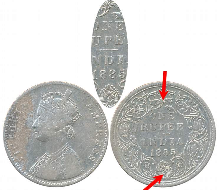 Victoria Empress, Silver Rupee, 1885, Bombay Mint, A3/II B raised at top & bottom (Unliste