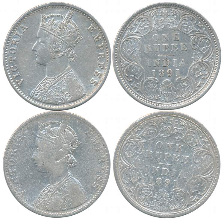 Victoria Empress, Silver Rupees (2), Both different varieties, 1891, C3/I C incused, Calcu