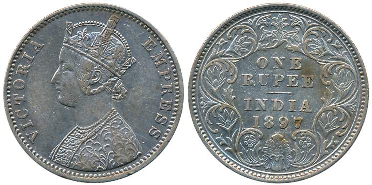 Victoria Empress, Silver Rupee, 1897, Calcutta Mint, C3/I C incused (Prid# 136). About ext