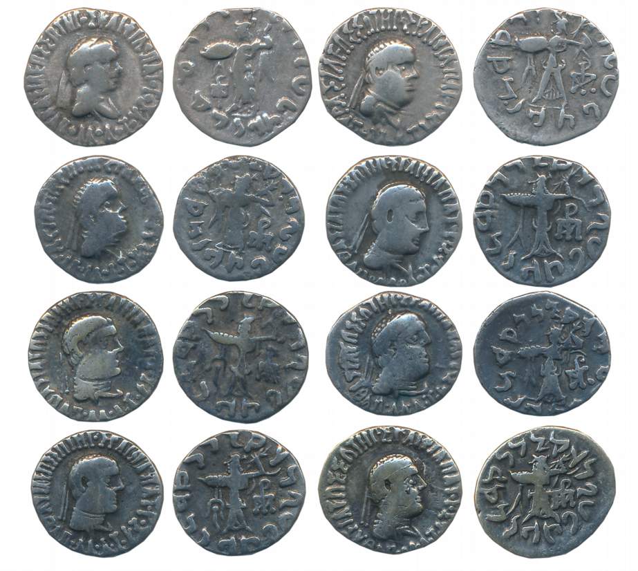 Indo Greeks, Apollodotos II, Silver Drachmas (8), Obv: Diademed bust of king, Greek legend