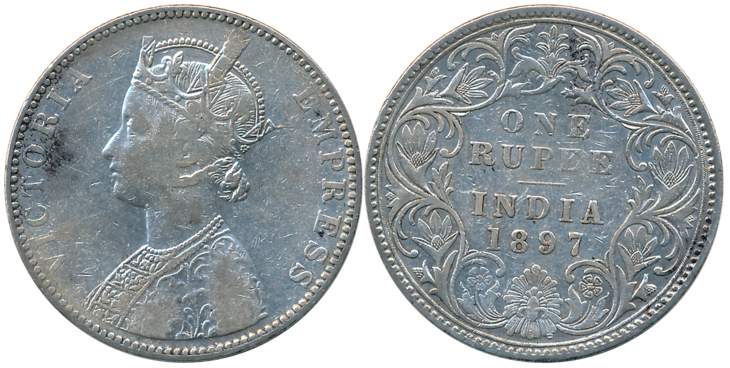 Victoria Empress, Silver Rupee, 1897, Bombay Mint, C2/I B incused (Prid#183). About very f