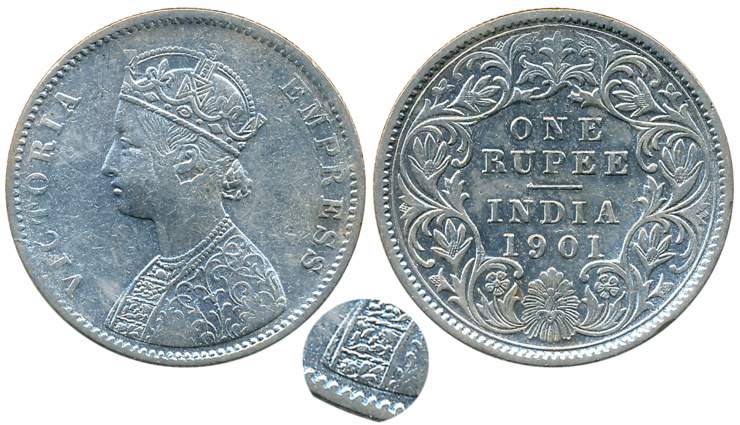 Victoria Empress, Silver Rupee, 1901, Calcutta Mint, A4/I C incused, (Prid# 140). About ve