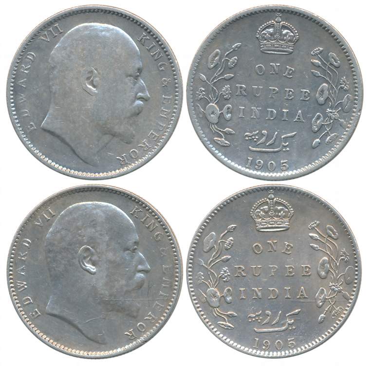 Edward VII, Silver Rupees (2), Both different mint, 1905, Calcutta Mint no mint mark (Prid